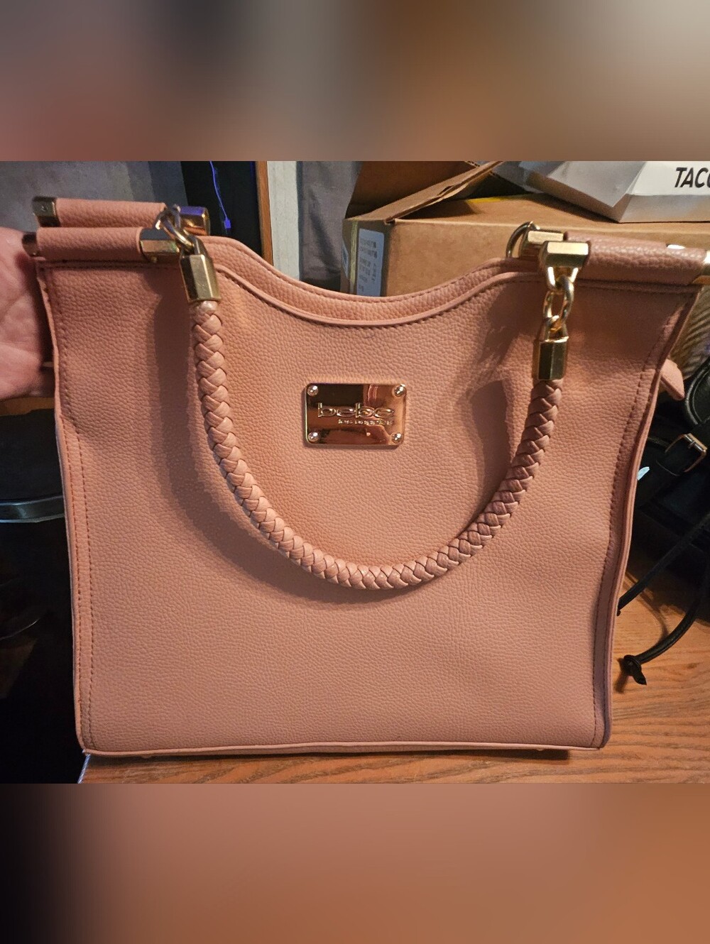 bebe Blush Pink Braided-Handle Tote Brand New!! Extra Strap